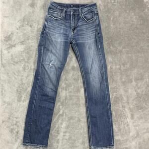 BKE Buckle Jeans Mens 30x34 Blue Jake Straight Leg Dark Wash Stretch Denim Faded